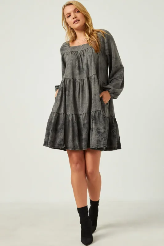 Womens Long Sleeve Tiered Garment Washed Dress sold by Hayden