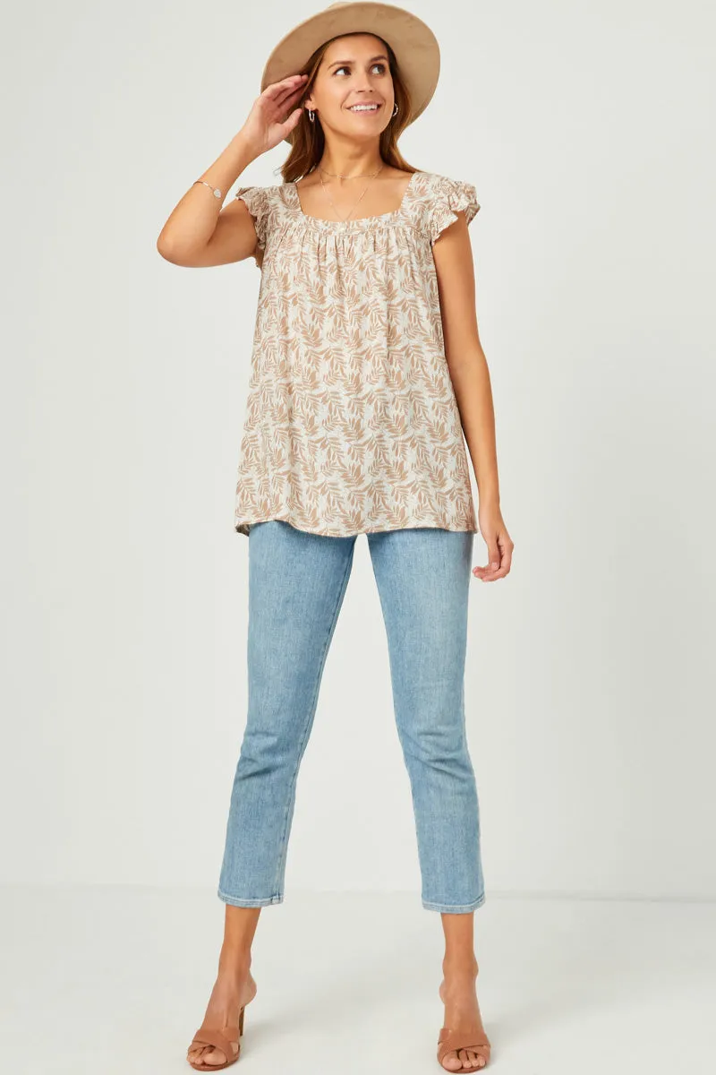 Womens Sleeveless Ruffled Square Neck Botanical Print Top sold by Hayden