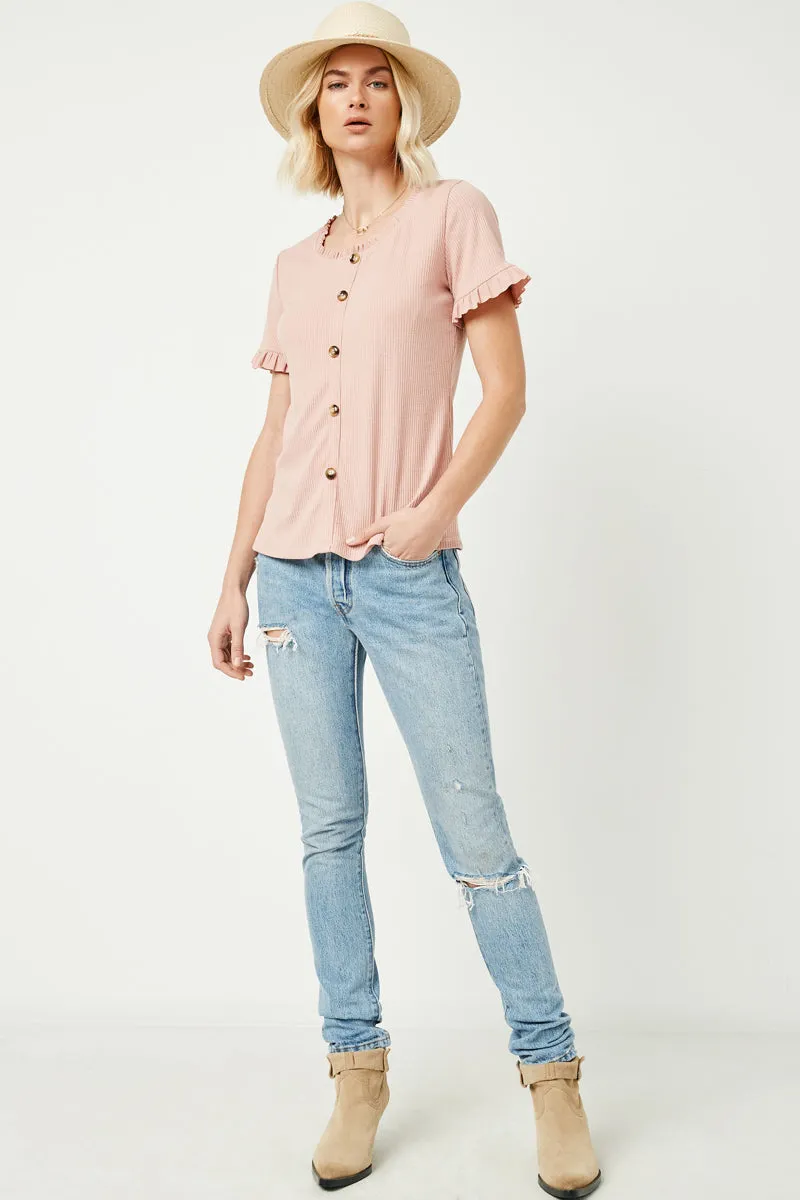 Womens Button Detail Ruffle Top sold by Hayden