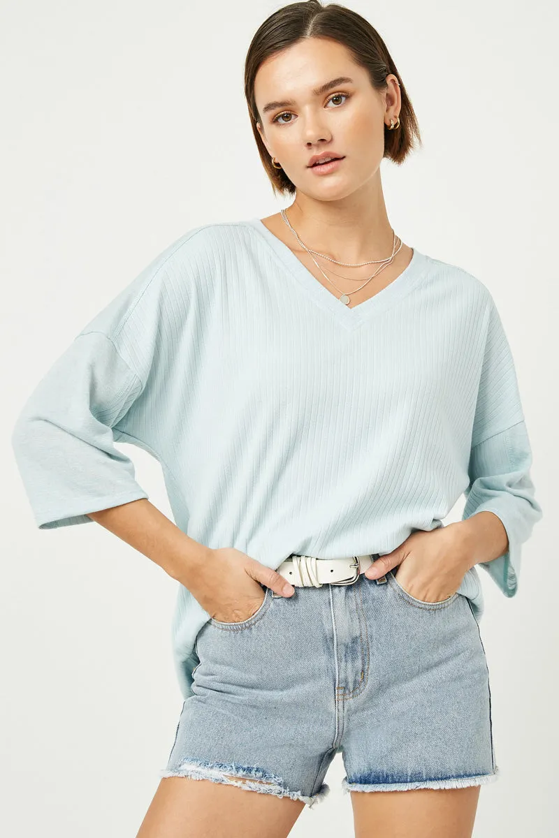 Womens Ribbed Knit Contrast Paneled Top sold by Hayden