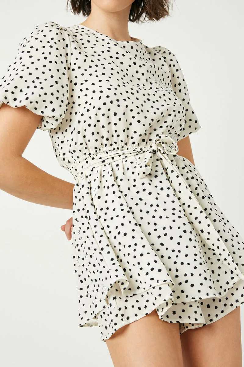 Womens Polka Dot Puff Sleeve Waist Tie Romper sold by Hayden product image thumbnail 3