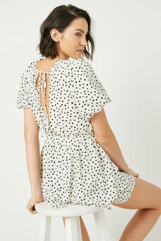Womens Polka Dot Puff Sleeve Waist Tie Romper sold by Hayden