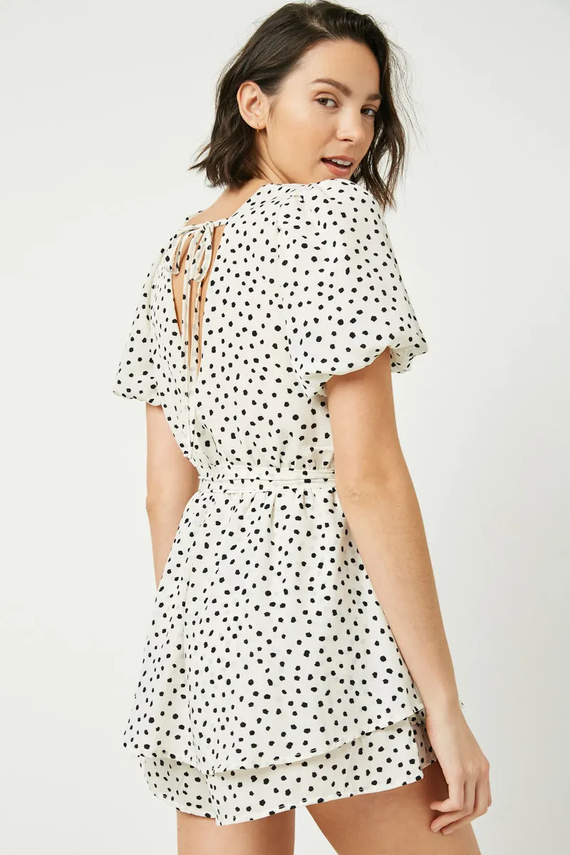 Womens Polka Dot Puff Sleeve Waist Tie Romper sold by Hayden product image thumbnail 4