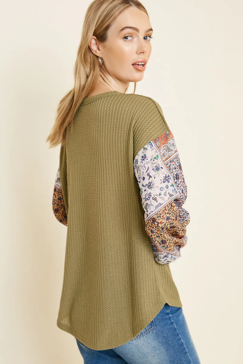 Womens Patchwork Sleeve Waffle Knit Top sold by Hayden product image thumbnail 2