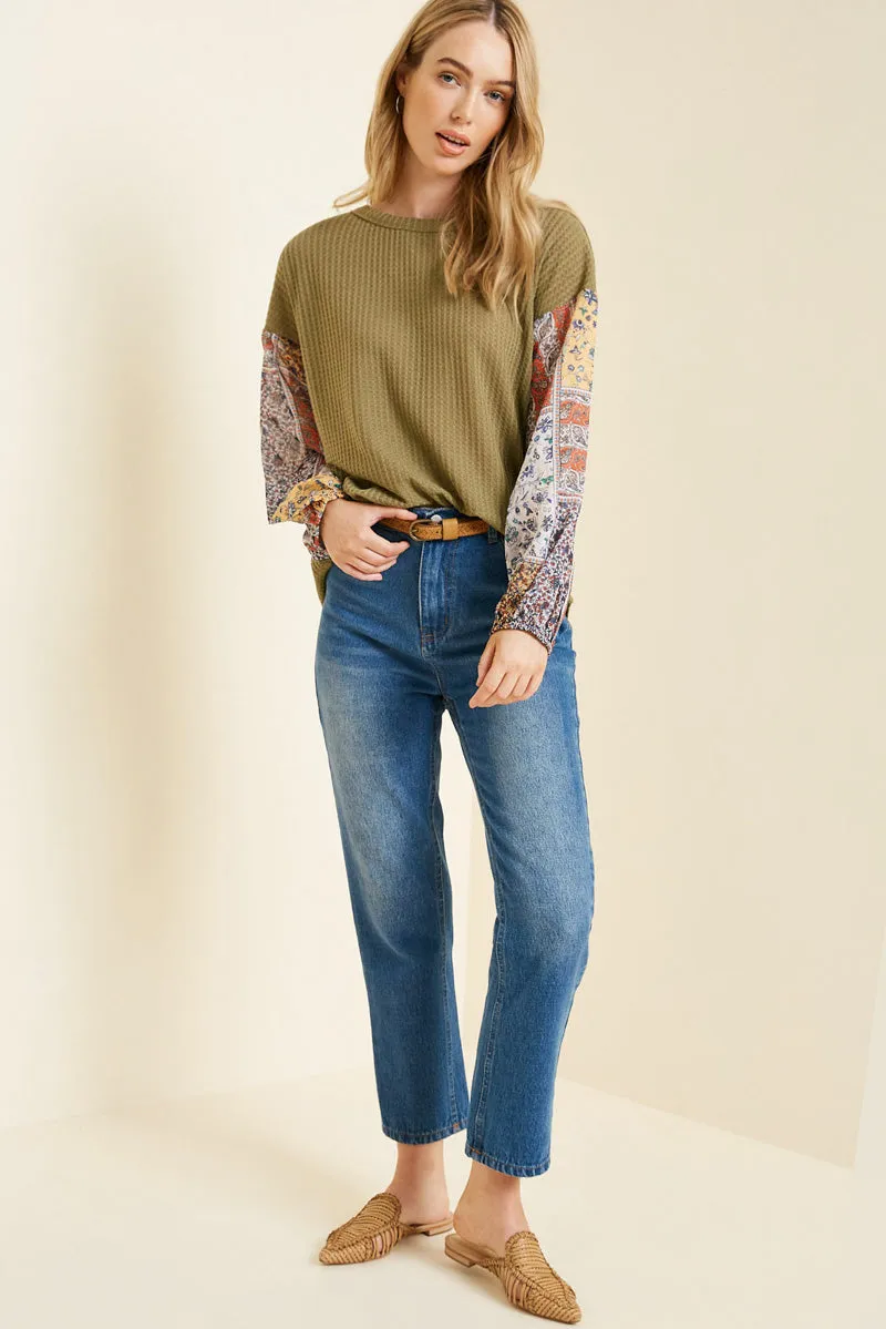 Womens Patchwork Sleeve Waffle Knit Top sold by Hayden product image thumbnail 3