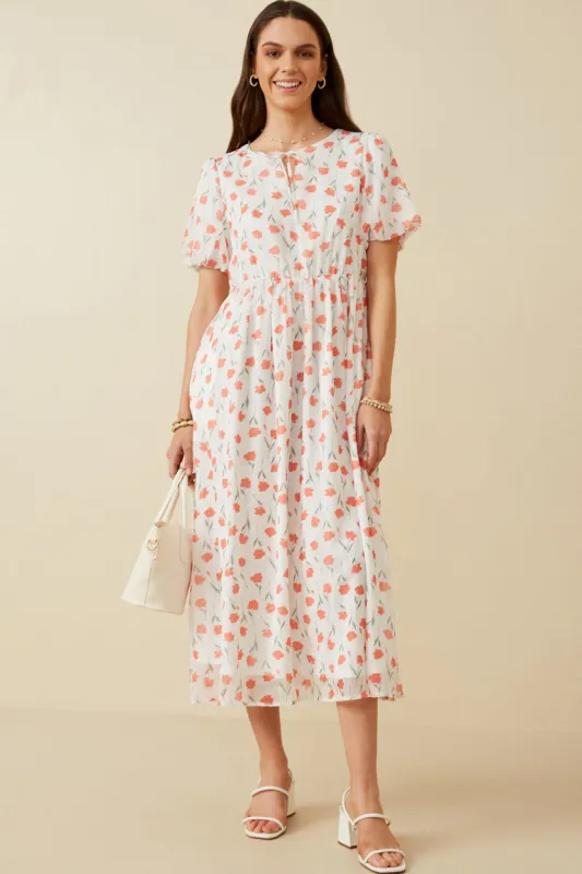 Womens Tie Neck Floral Puff Sleeve Dress made by Hayden