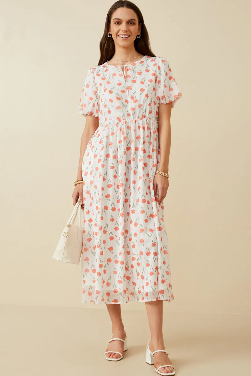 Womens Tie Neck Floral Puff Sleeve Dress sold by Hayden