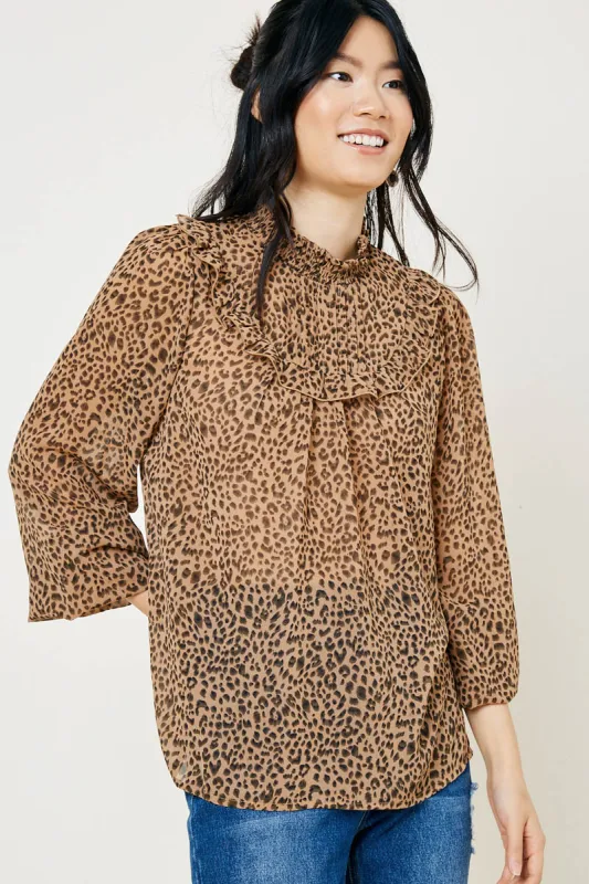 Womens Leopard Smock Neck Top sold by Hayden