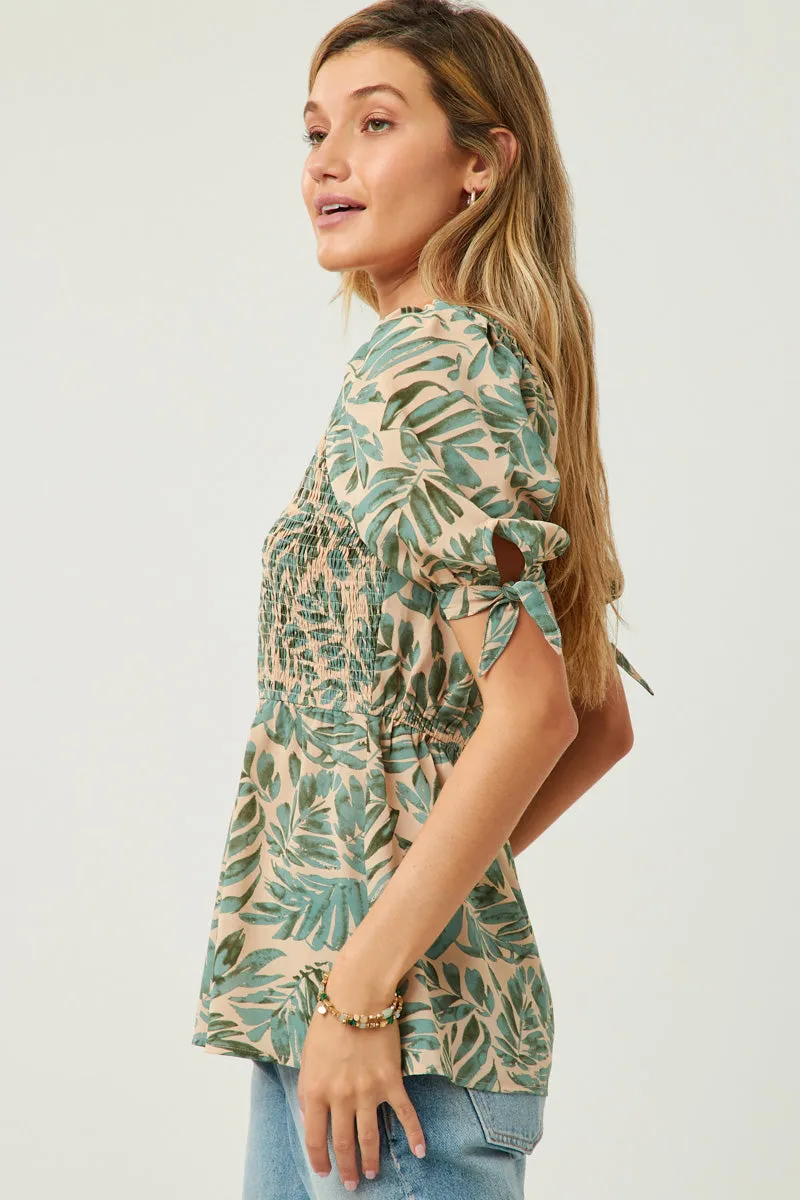 Womens Smocked Sweetheart Neck Tie Sleeve Peplum Top sold by Hayden product image thumbnail 3