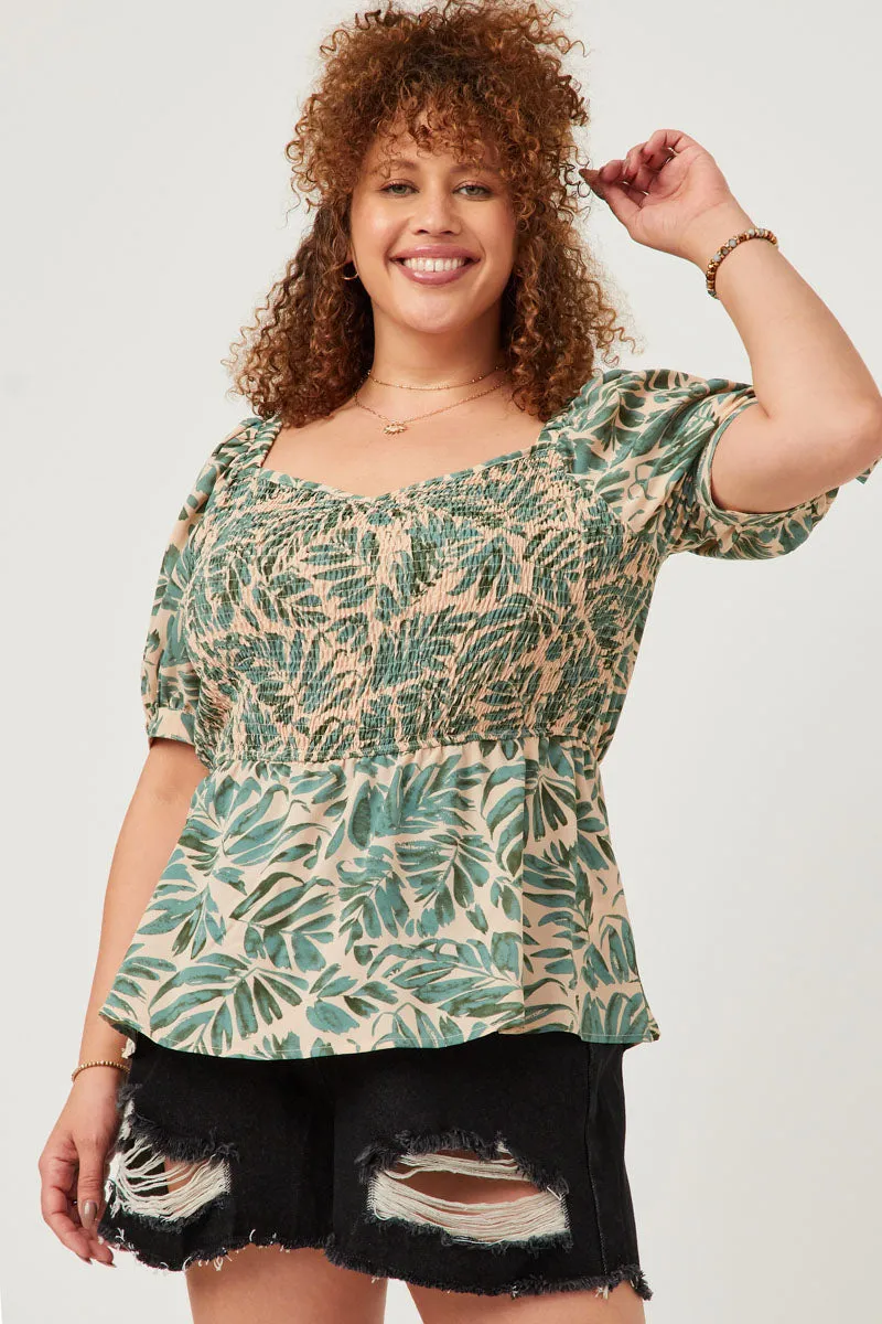 Womens Smocked Sweetheart Neck Tie Sleeve Peplum Top sold by Hayden product image thumbnail 2