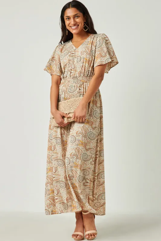 Womens Paisley Print Flutter Sleeve V Neck Maxi Dress sold by Hayden