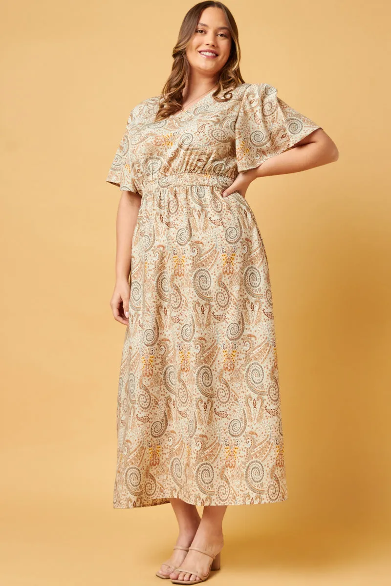 Womens Paisley Print Flutter Sleeve V Neck Maxi Dress sold by Hayden product image thumbnail 2