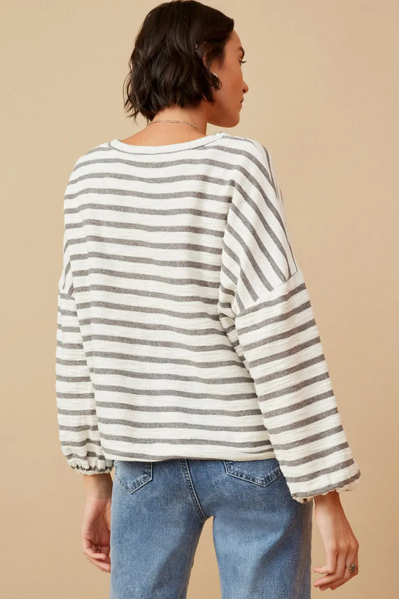 Womens Textured Stripe Drop Shoulder Cropped Knit Top sold by Hayden product image thumbnail 5