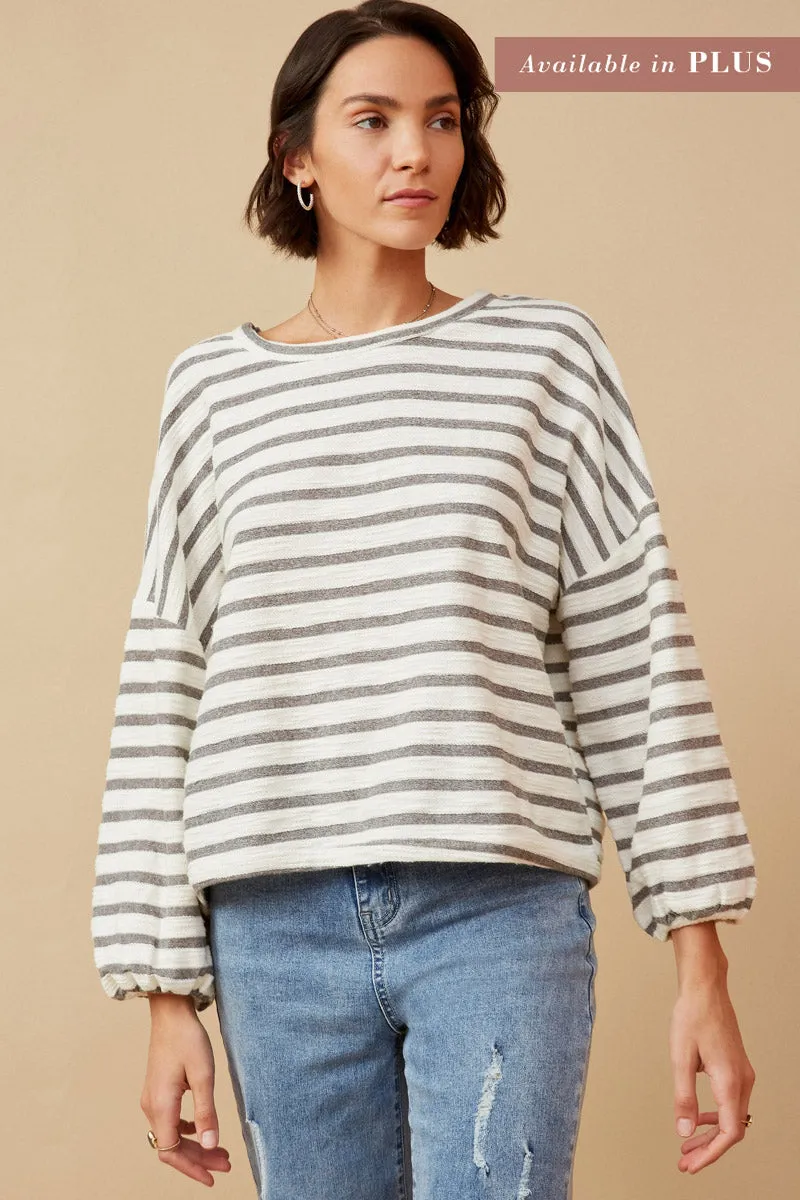 Womens Textured Stripe Drop Shoulder Cropped Knit Top sold by Hayden product image thumbnail 2