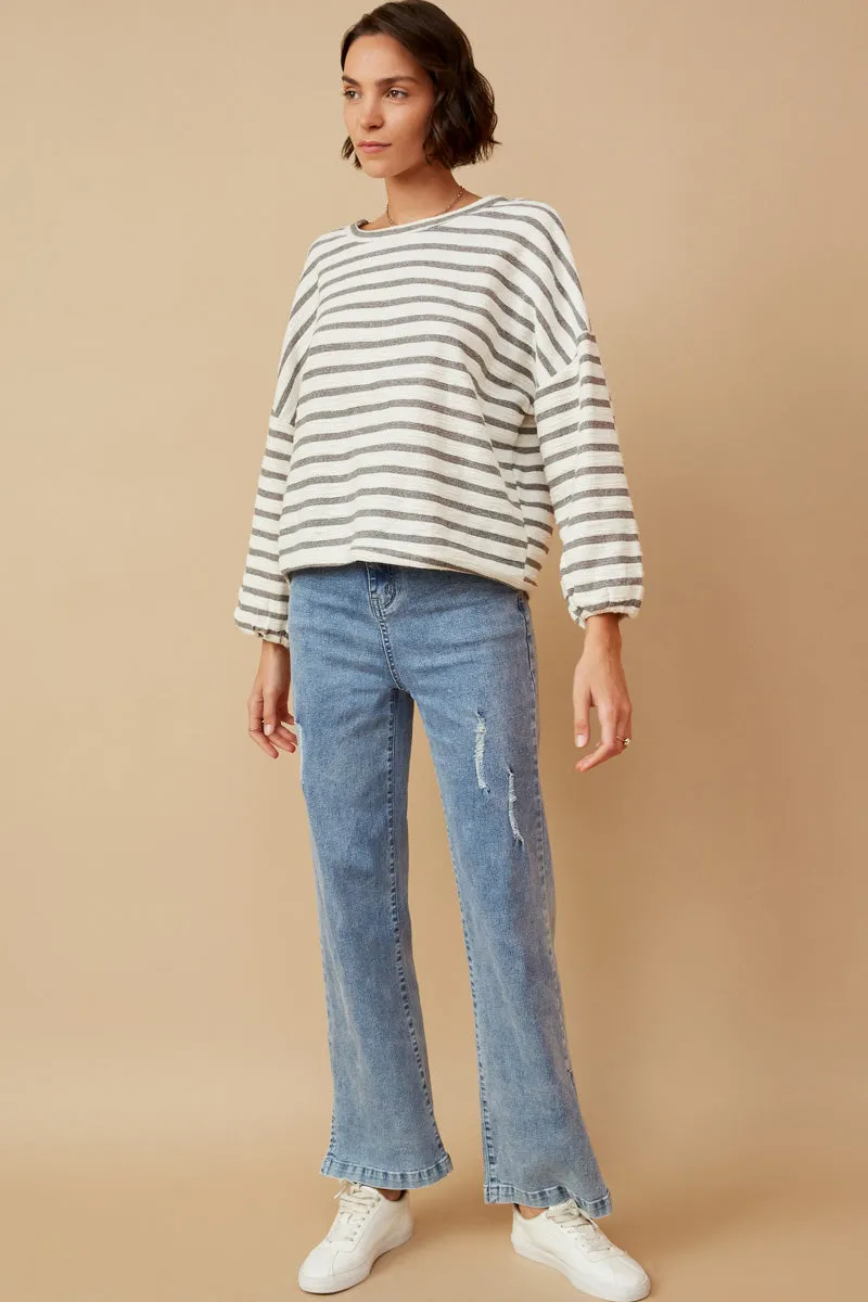 Womens Textured Stripe Drop Shoulder Cropped Knit Top sold by Hayden product image thumbnail 3