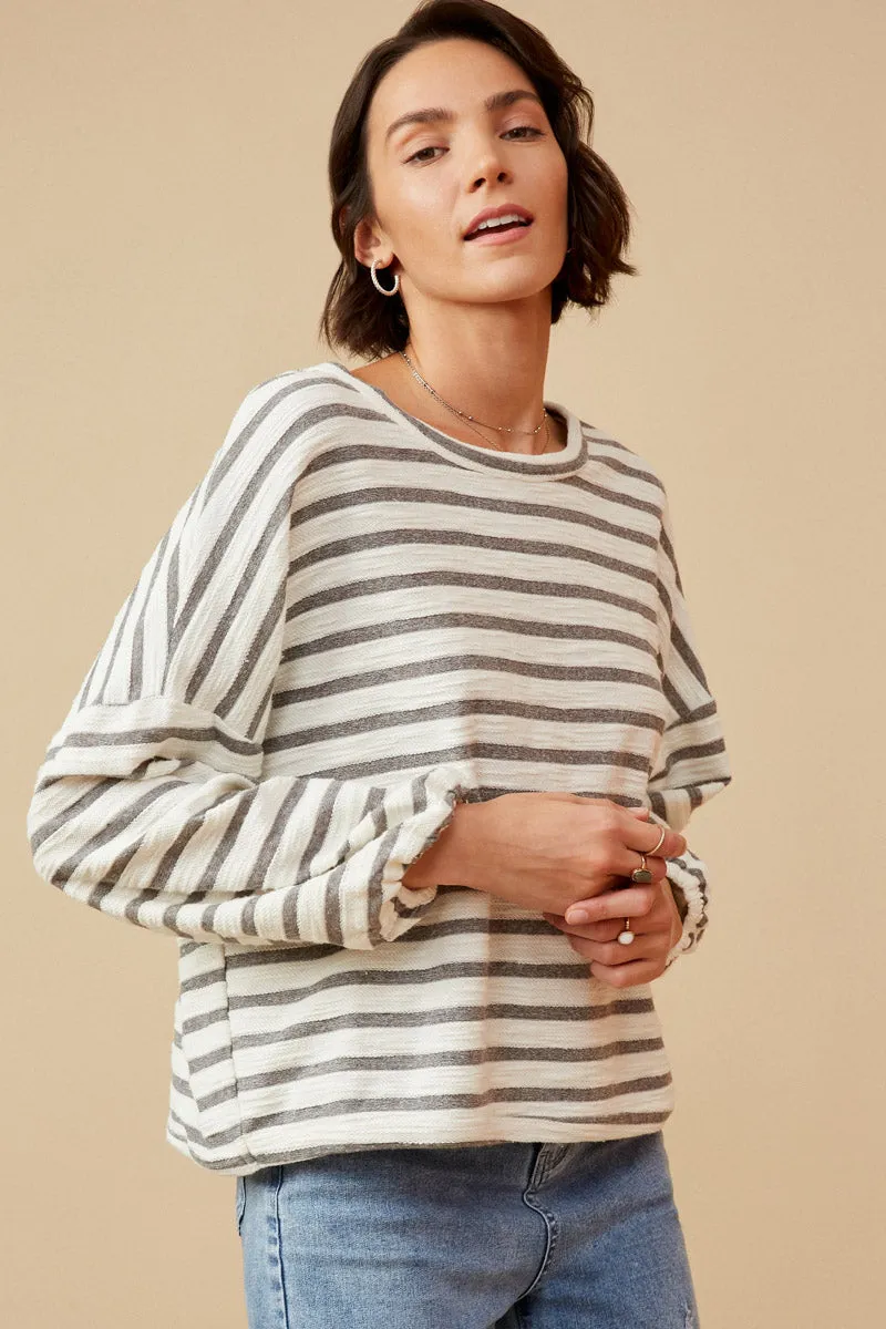 Womens Textured Stripe Drop Shoulder Cropped Knit Top sold by Hayden product image thumbnail 4
