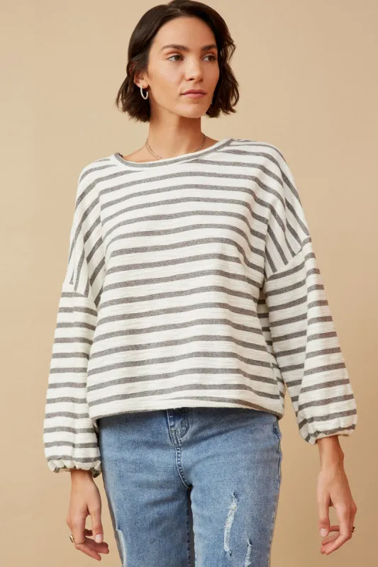Womens Textured Stripe Drop Shoulder Cropped Knit Top sold by Hayden
