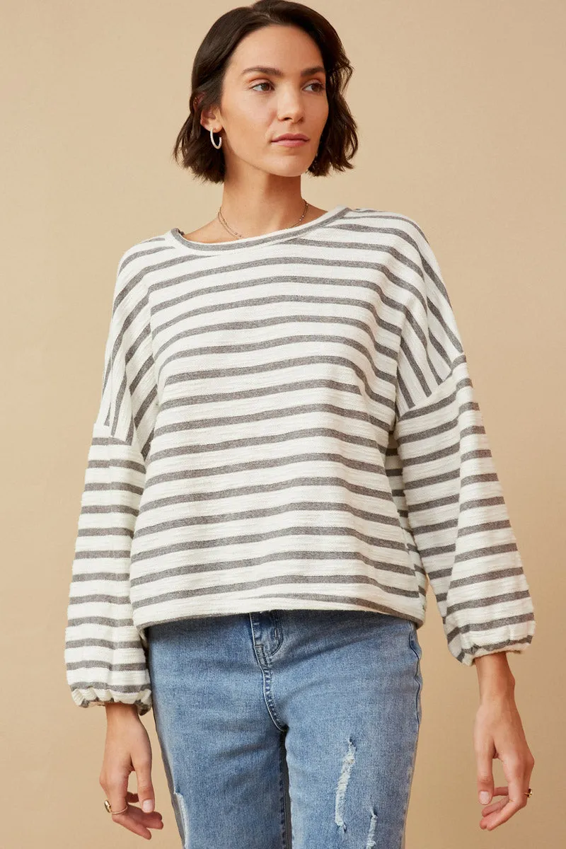 Womens Textured Stripe Drop Shoulder Cropped Knit Top sold by Hayden