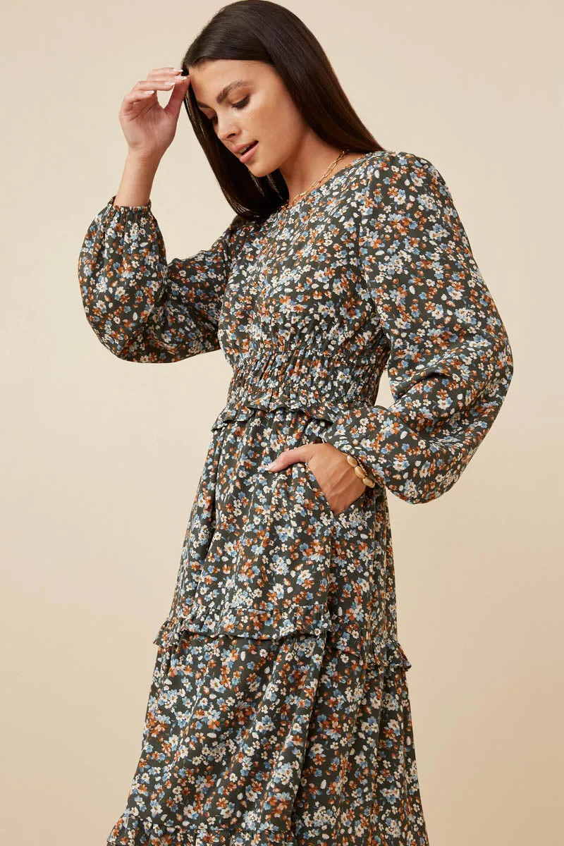 Womens Ditsy Floral Cinched Waist Ruffled Dress sold by Hayden product image thumbnail 4