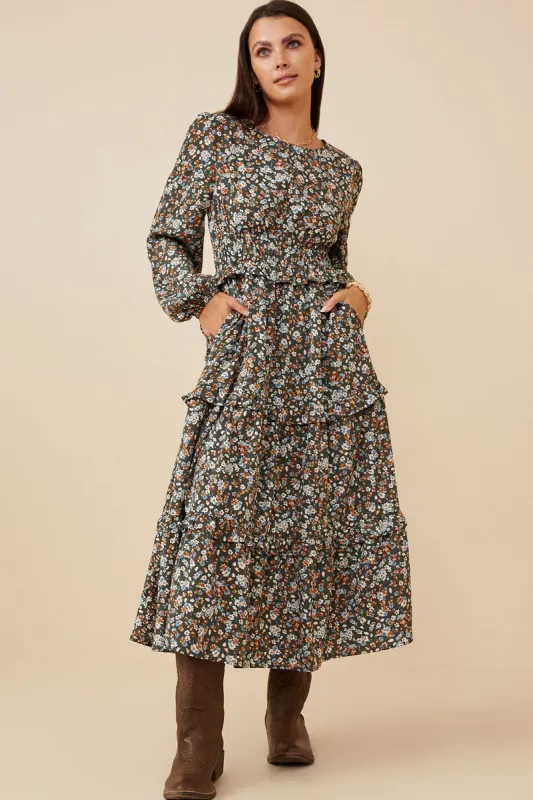 Womens Ditsy Floral Cinched Waist Ruffled Dress sold by Hayden