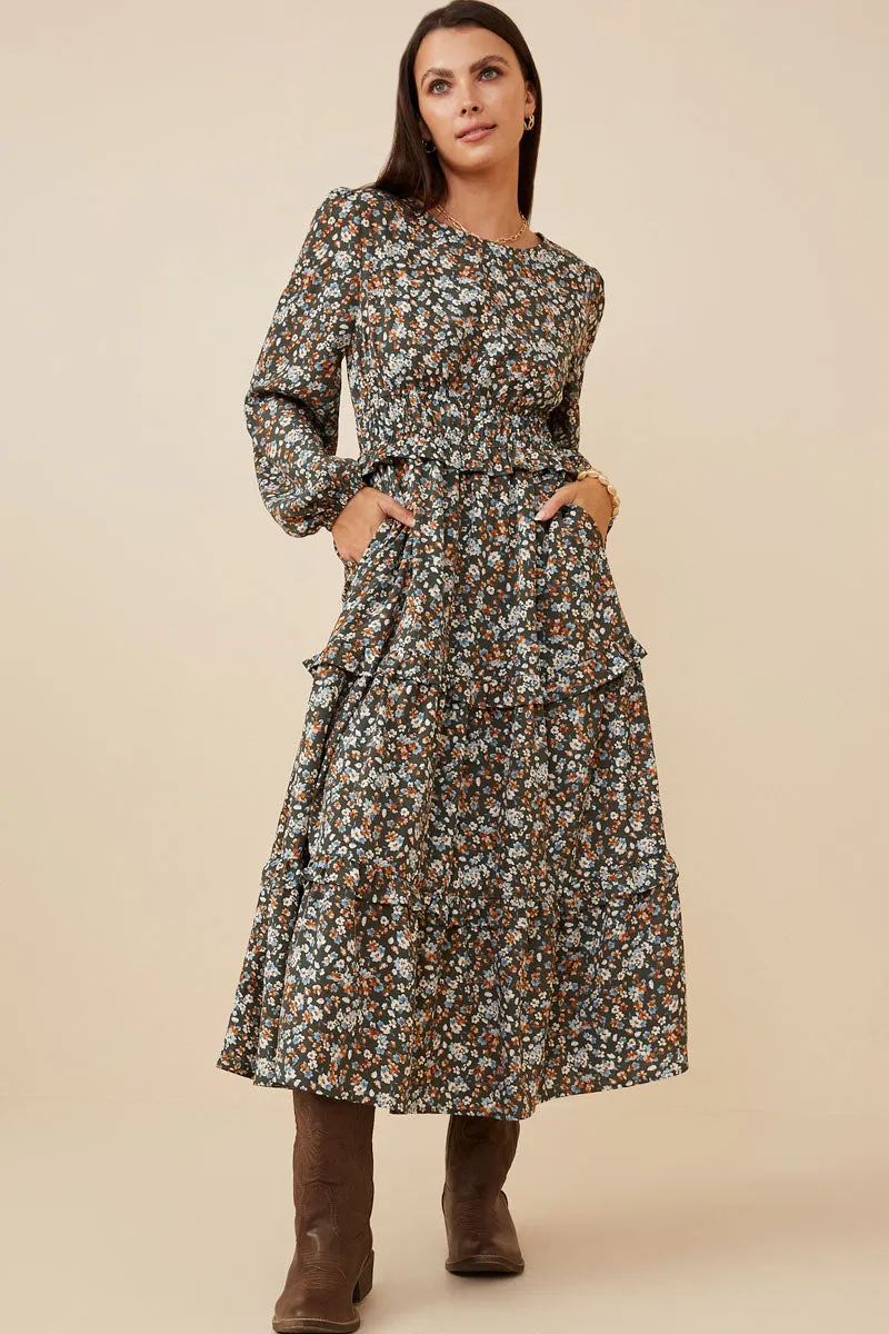 Womens Ditsy Floral Cinched Waist Ruffled Dress sold by Hayden