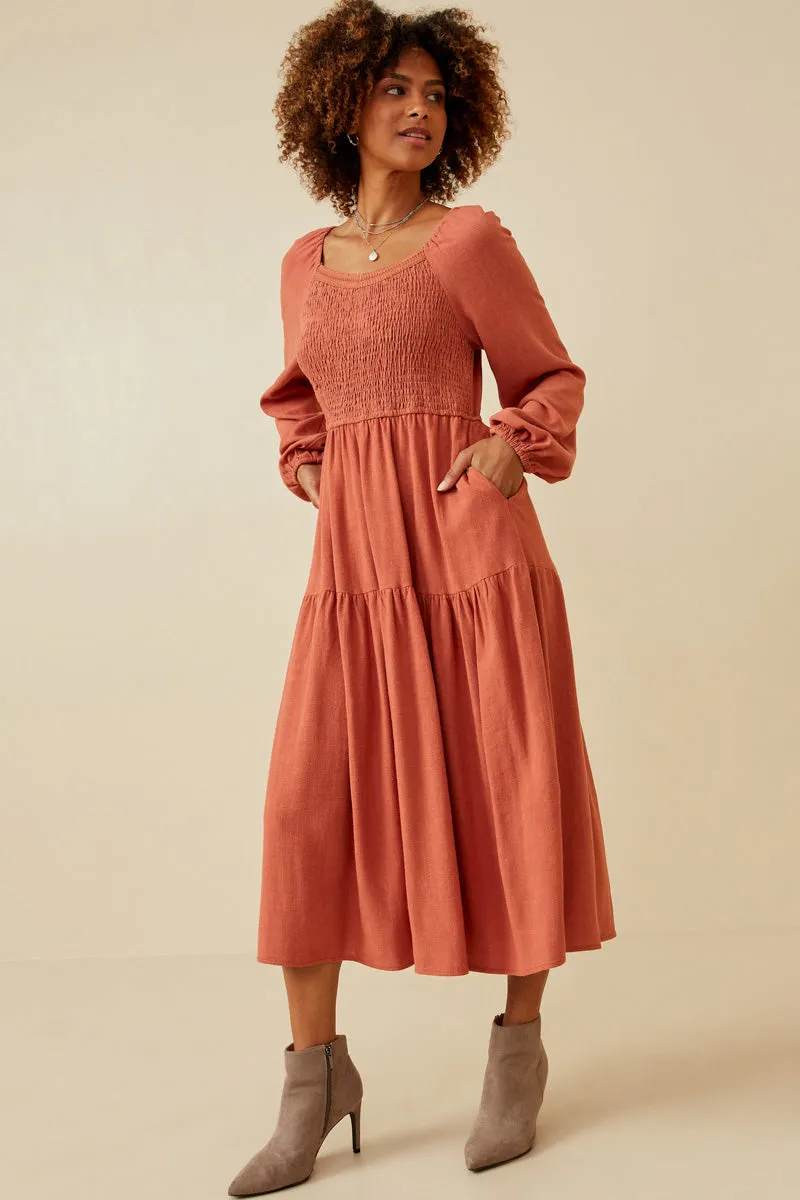 Womens Smocked Lace Trim Neckline Tiered Dress sold by Hayden product image thumbnail 5