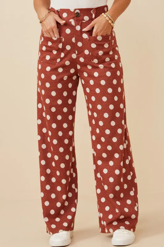 Womens Wide Leg Polka Dot Patch Pocket Knit Pants sold by Hayden
