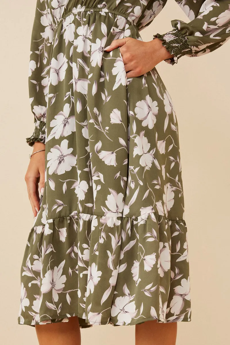 Womens Floral Print Smocked Cuff Scoop Neck Dress sold by Hayden product image thumbnail 4