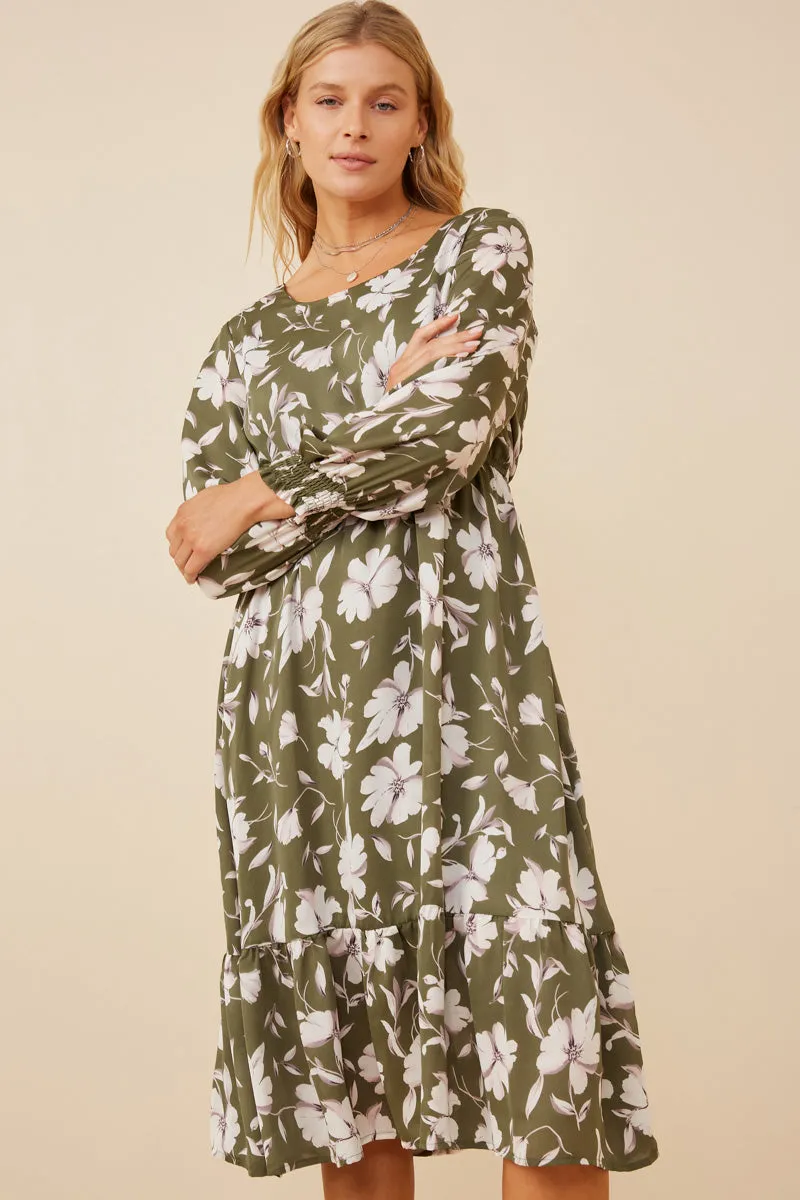 Womens Floral Print Smocked Cuff Scoop Neck Dress sold by Hayden product image thumbnail 3