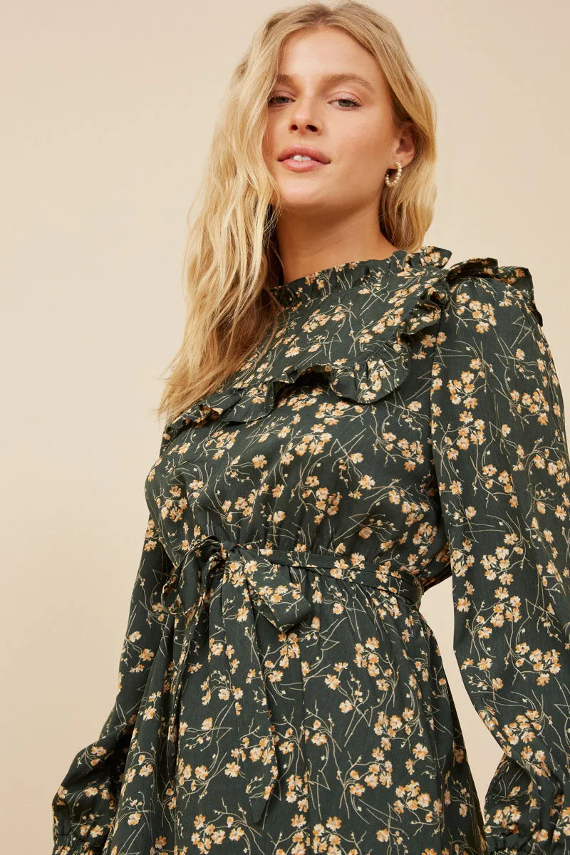 Womens Floral Print Ruffled Detailed Belted Dress sold by Hayden product image thumbnail 4