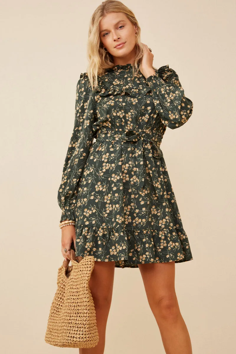 Womens Floral Print Ruffled Detailed Belted Dress sold by Hayden