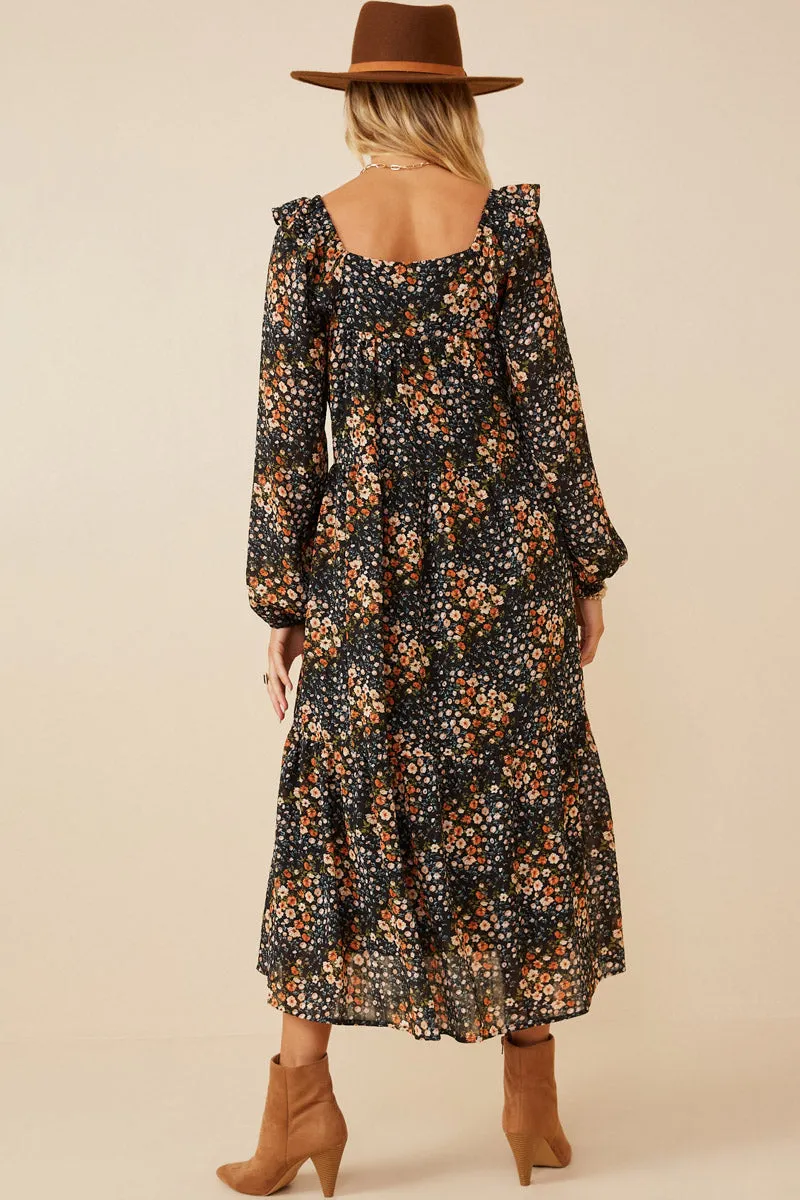 Womens Textured Floral Print Ruffle Shoulder Midi Dress sold by Hayden product image thumbnail 5