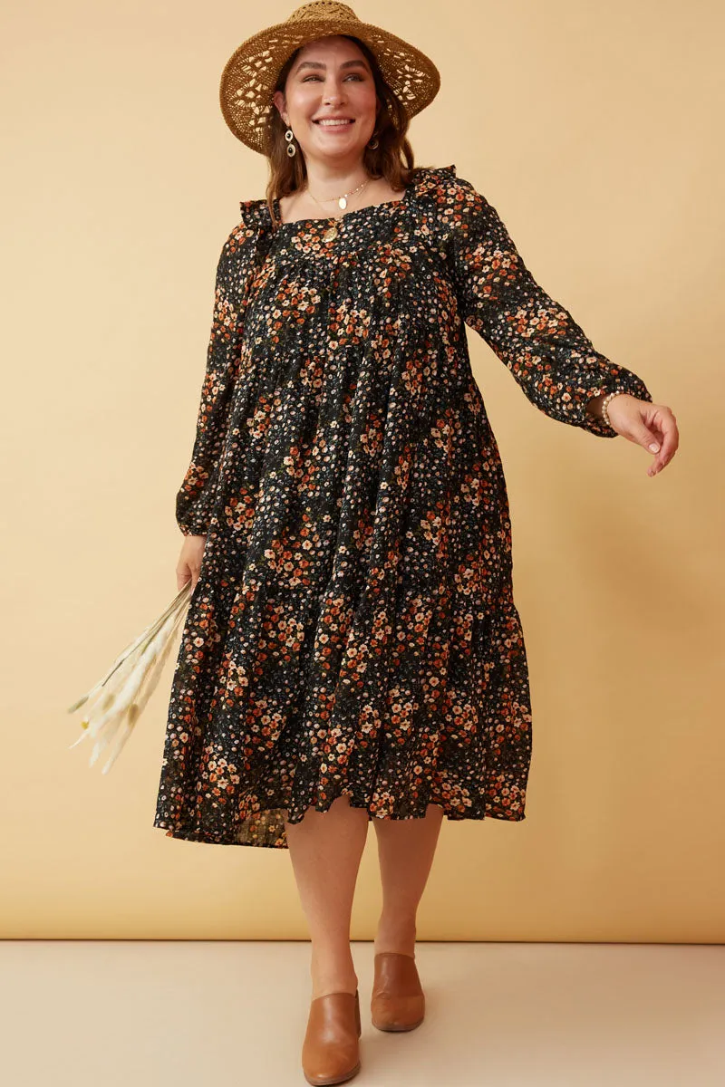 Womens Textured Floral Print Ruffle Shoulder Midi Dress sold by Hayden product image thumbnail 2