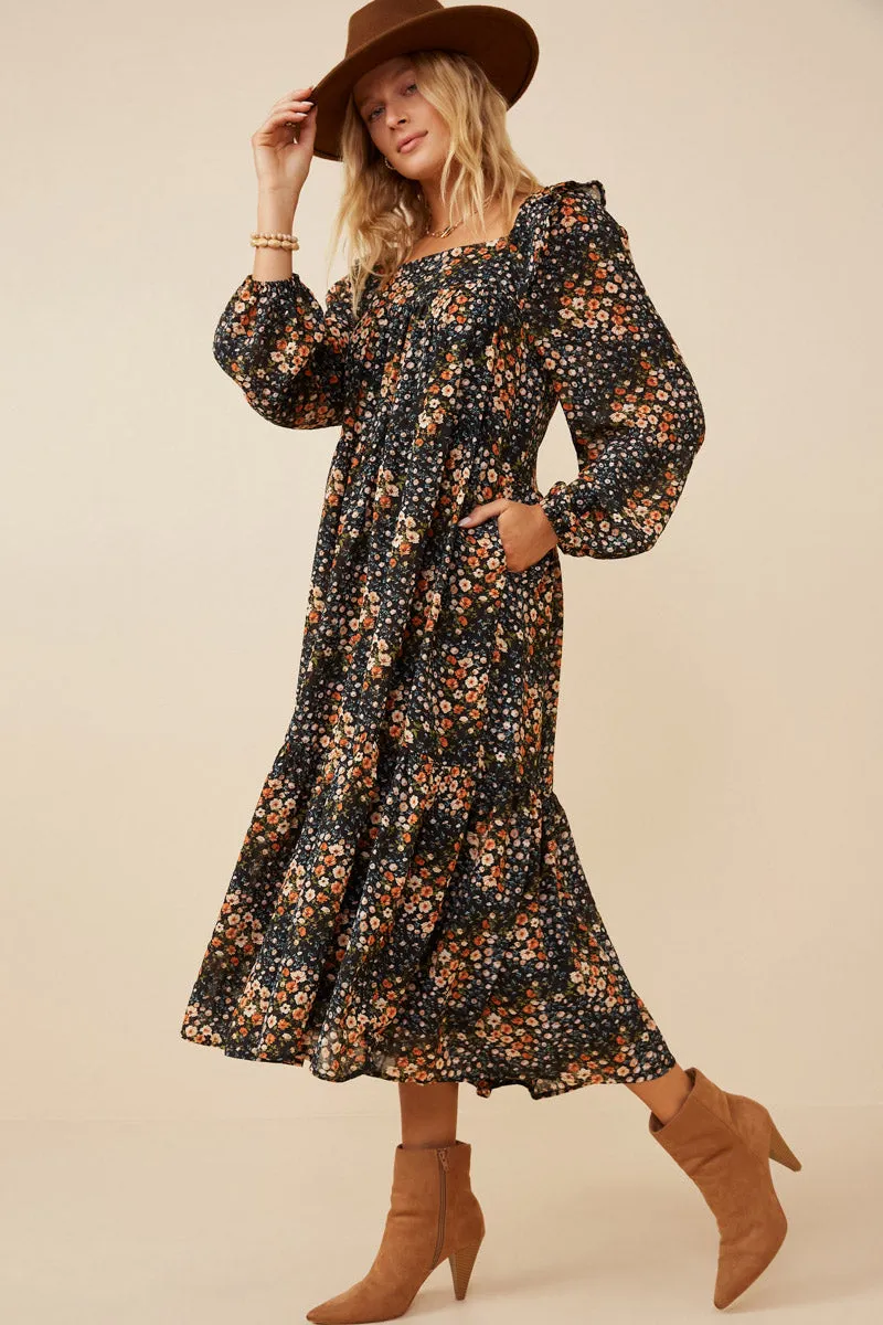 Womens Textured Floral Print Ruffle Shoulder Midi Dress sold by Hayden product image thumbnail 4