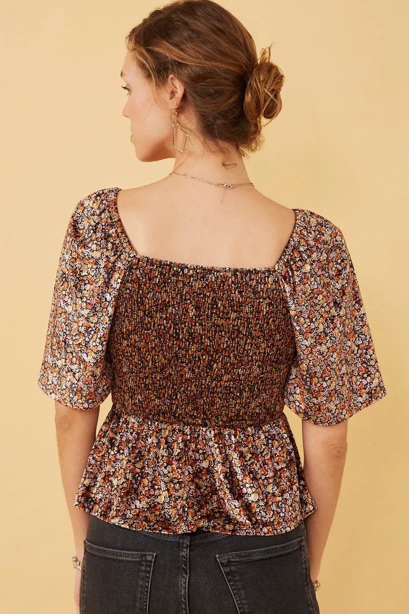 Womens Floral Velvet Smocked Peplum Top sold by Hayden product image thumbnail 5