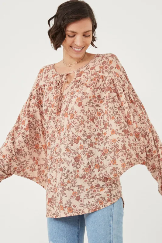 Womens Antique Floral Print Tasseled Knit Dolman sold by Hayden