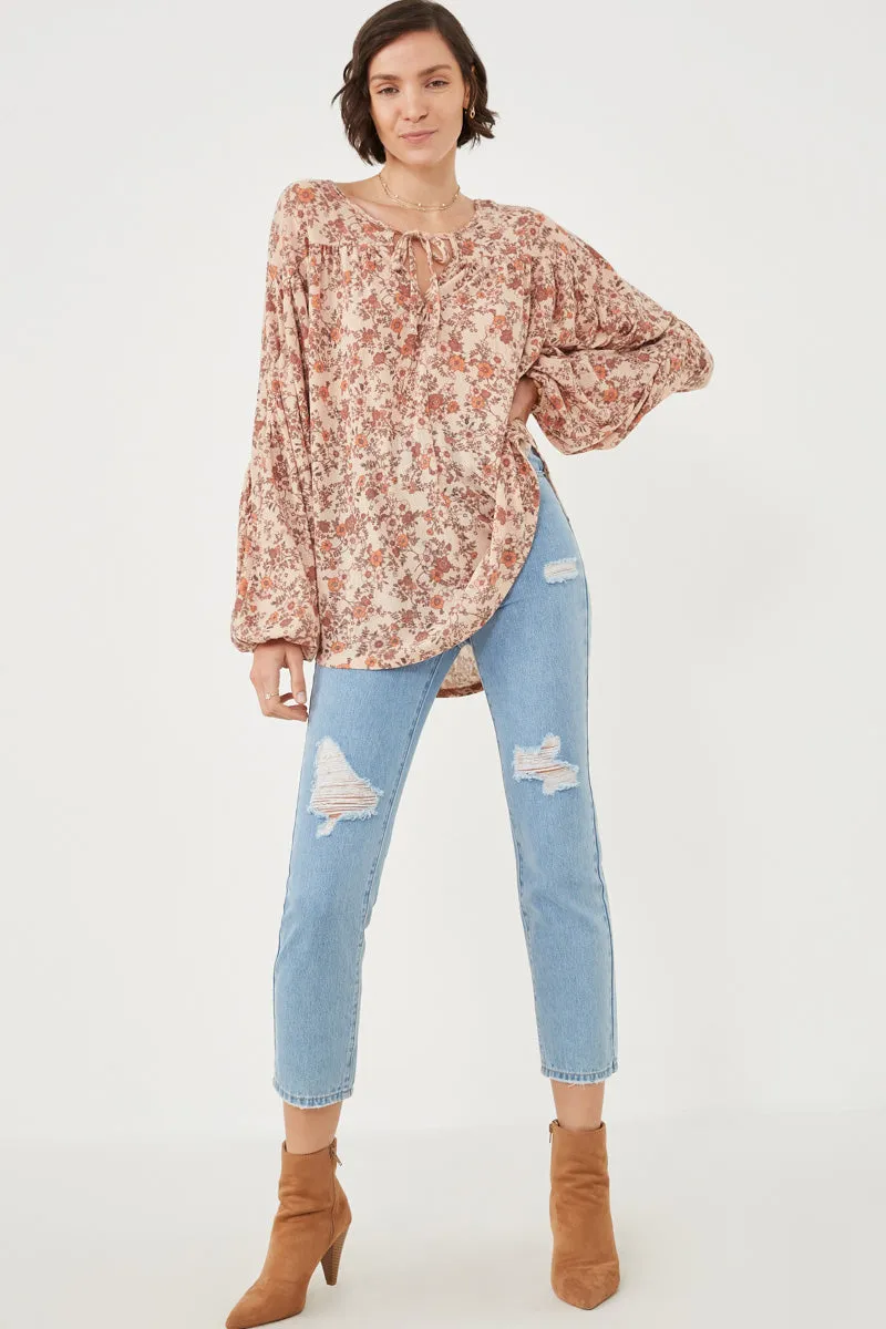 Womens Antique Floral Print Tasseled Knit Dolman sold by Hayden product image thumbnail 3