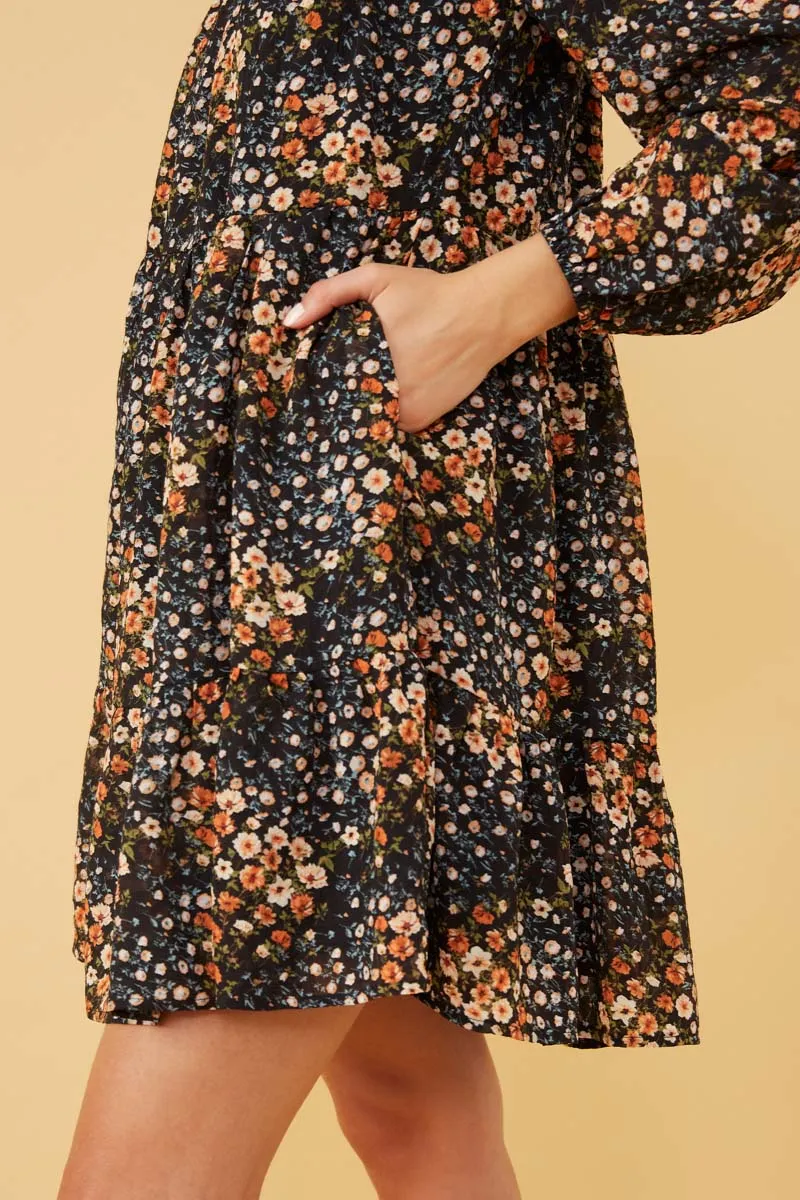 Womens Floral Print Ruffle Shoulder Long Sleeve Dress sold by Hayden product image thumbnail 3