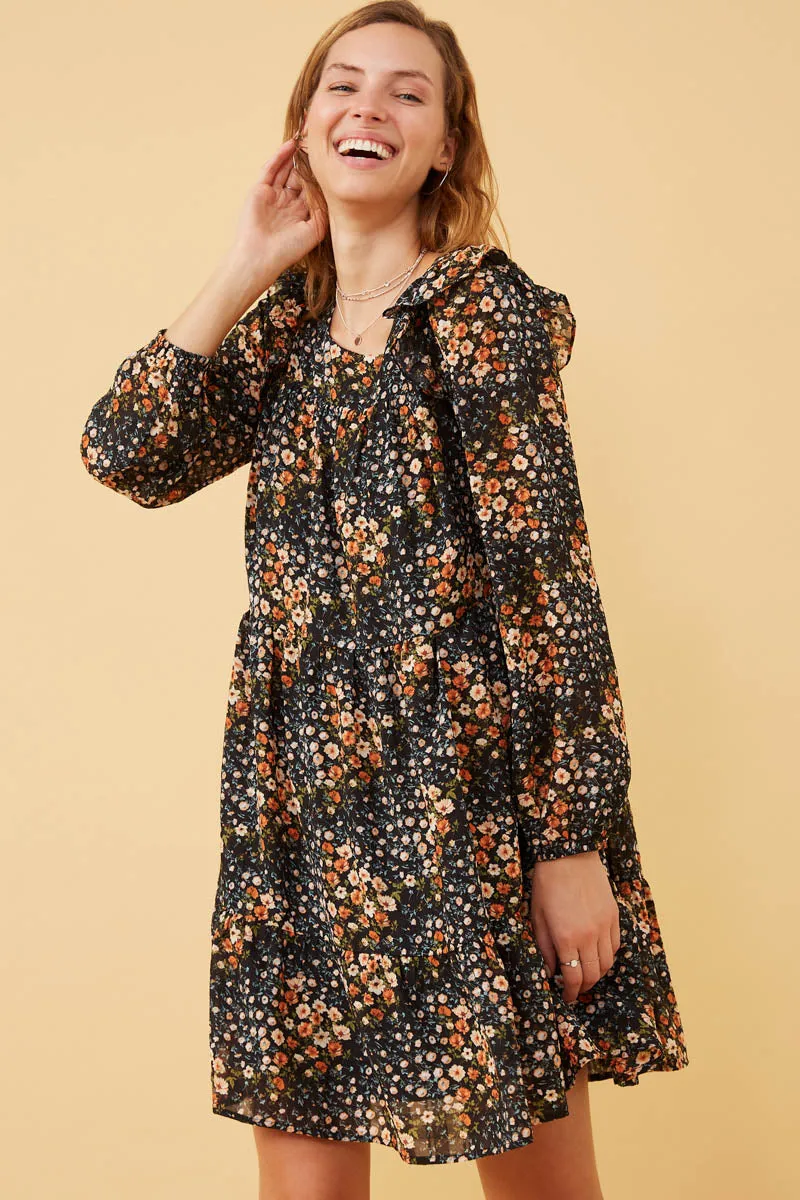 Womens Floral Print Ruffle Shoulder Long Sleeve Dress sold by Hayden product image thumbnail 5