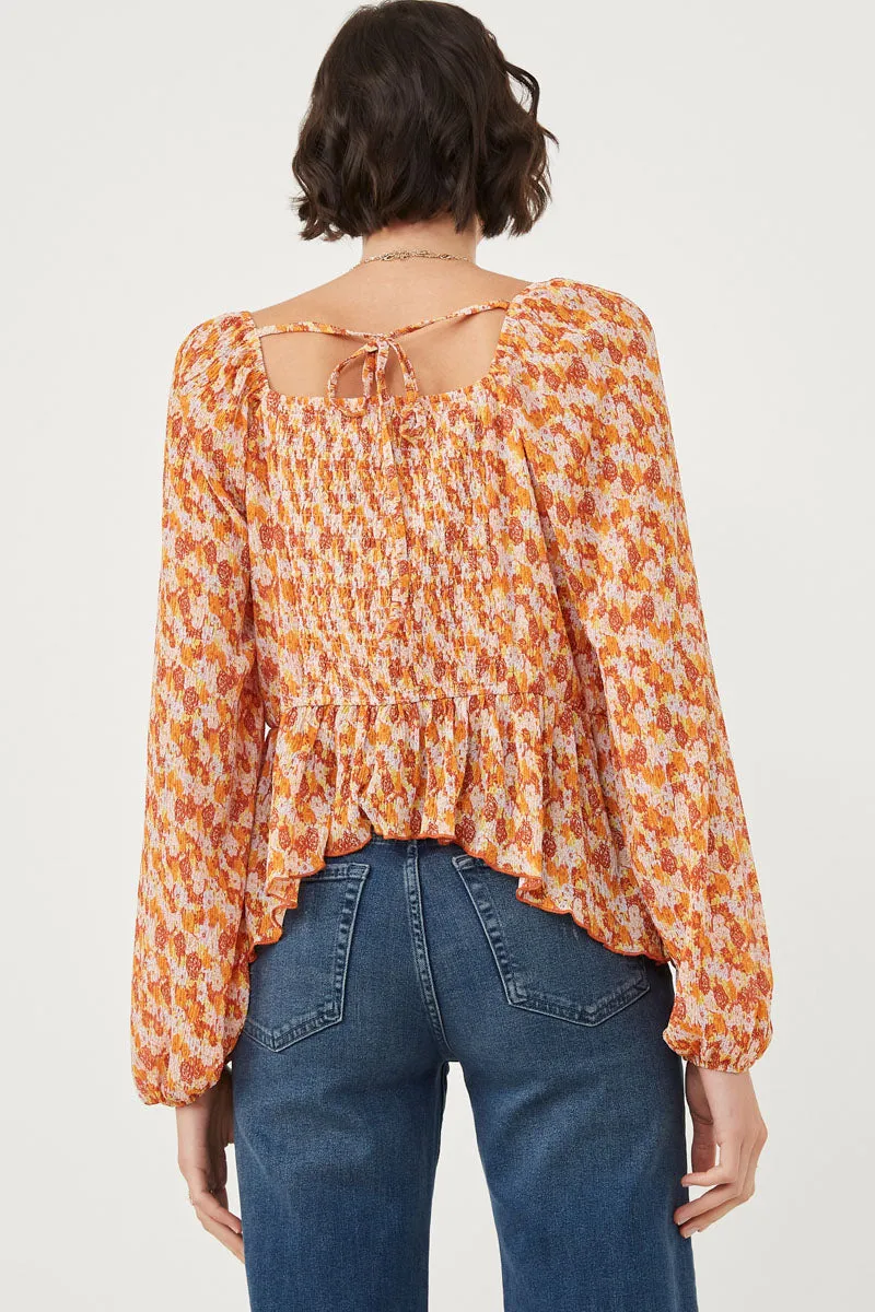 Womens Floral Print Ruffle Detail Smock Back Peplum Top sold by Hayden product image thumbnail 5