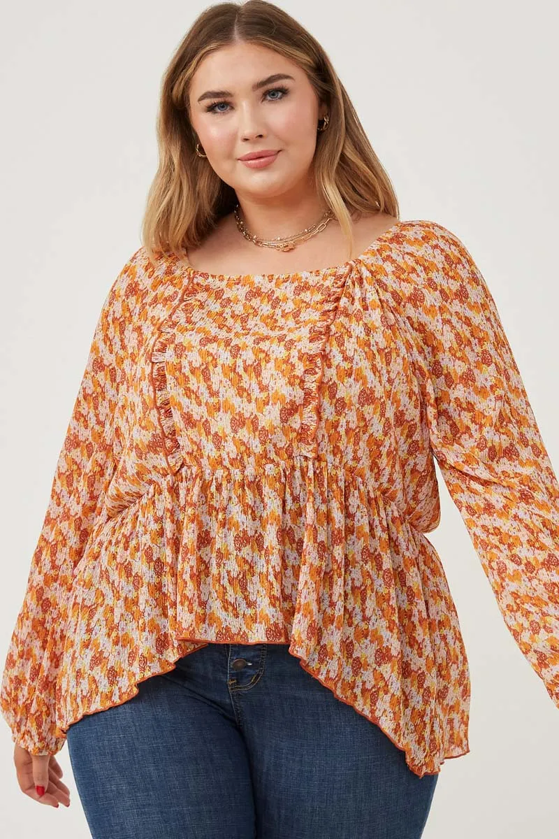 Womens Floral Print Ruffle Detail Smock Back Peplum Top sold by Hayden product image thumbnail 2