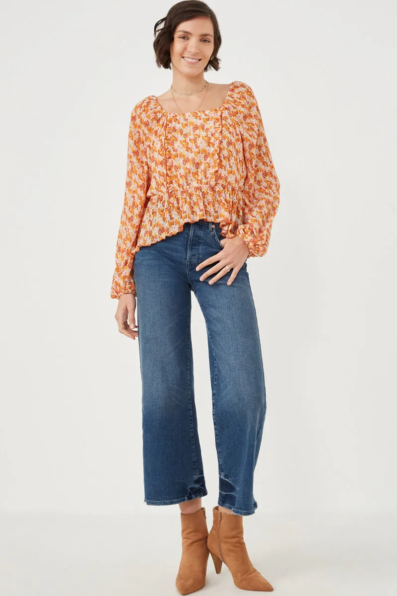 Womens Floral Print Ruffle Detail Smock Back Peplum Top sold by Hayden product image thumbnail 3