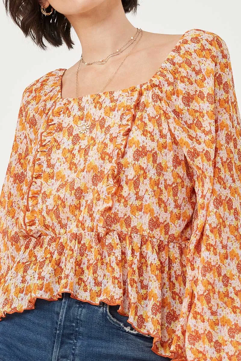 Womens Floral Print Ruffle Detail Smock Back Peplum Top sold by Hayden product image thumbnail 4