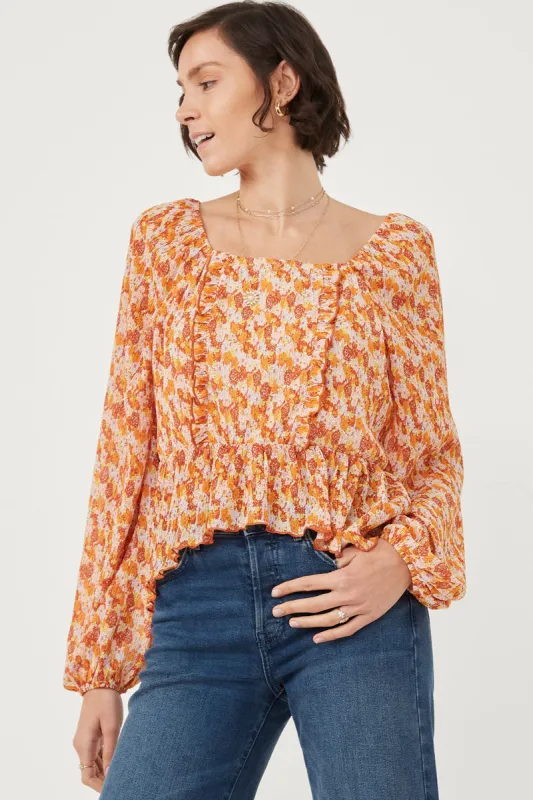 Womens Floral Print Ruffle Detail Smock Back Peplum Top sold by Hayden