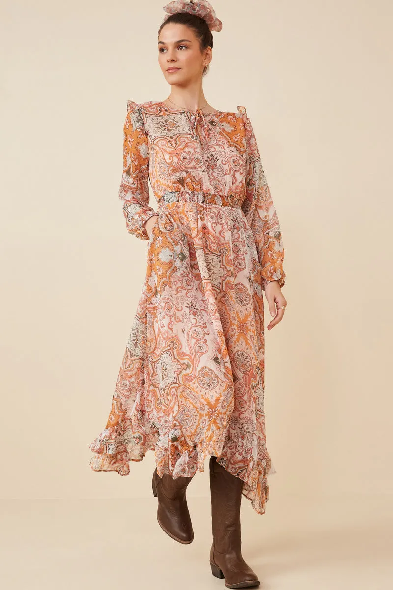Womens Paisley Print Tie Front Handkerchief Hem Dress sold by Hayden