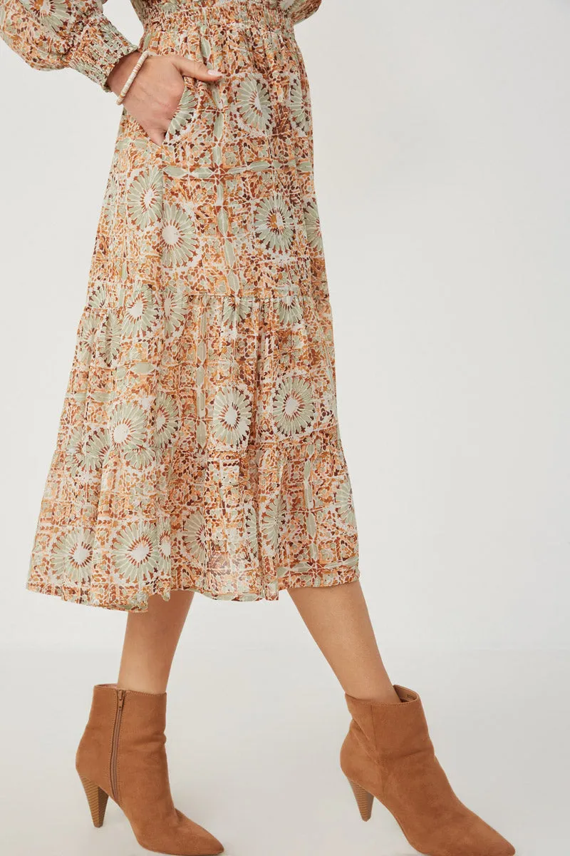 Womens Tile Print Smocked Waist Dolman Dress sold by Hayden product image thumbnail 4