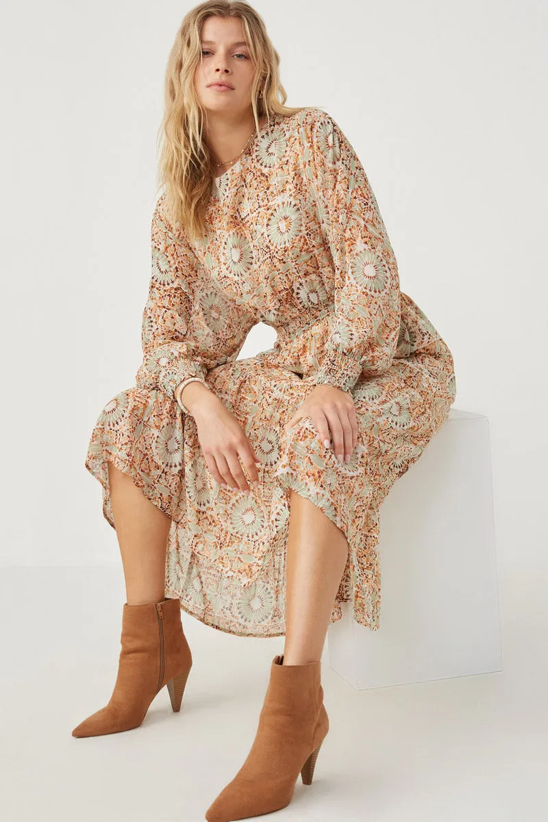 Womens Tile Print Smocked Waist Dolman Dress sold by Hayden