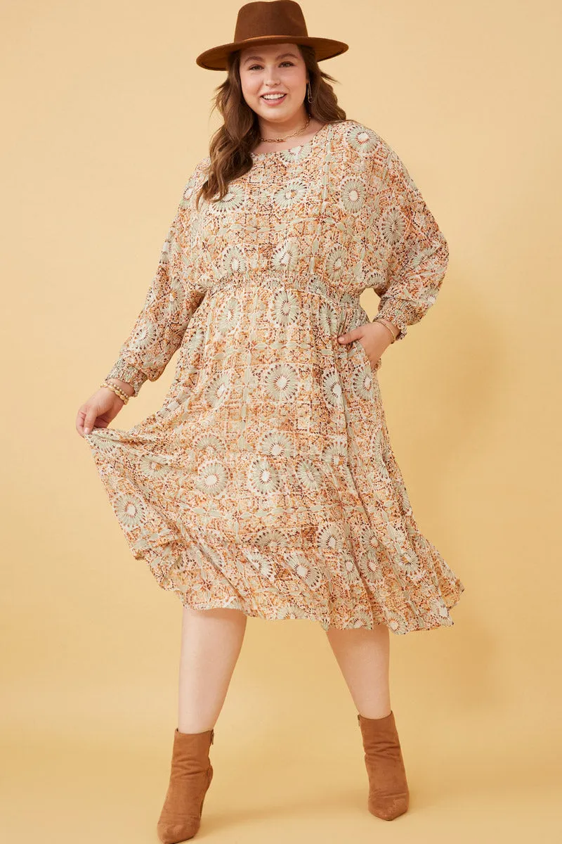 Womens Tile Print Smocked Waist Dolman Dress sold by Hayden product image thumbnail 2