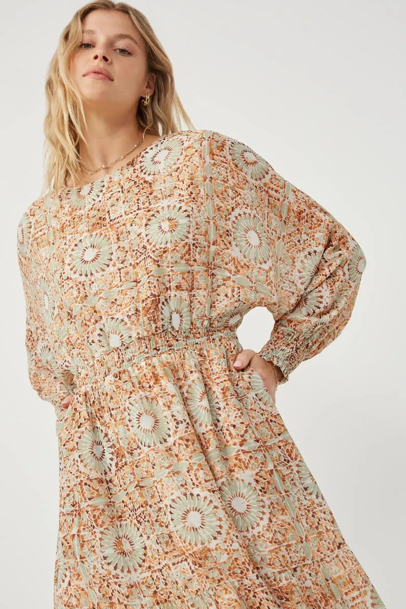 Womens Tile Print Smocked Waist Dolman Dress sold by Hayden product image thumbnail 3