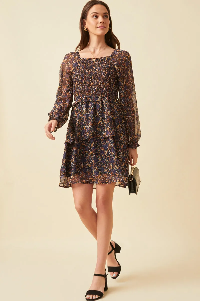 Womens Smocked Square Neck Ditsy Floral Tiered Dress sold by Hayden product image thumbnail 3